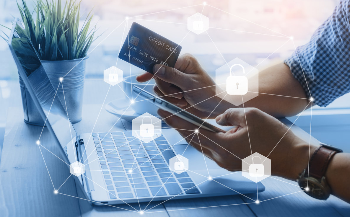 Credit card data security unlock payment shopping online on smar